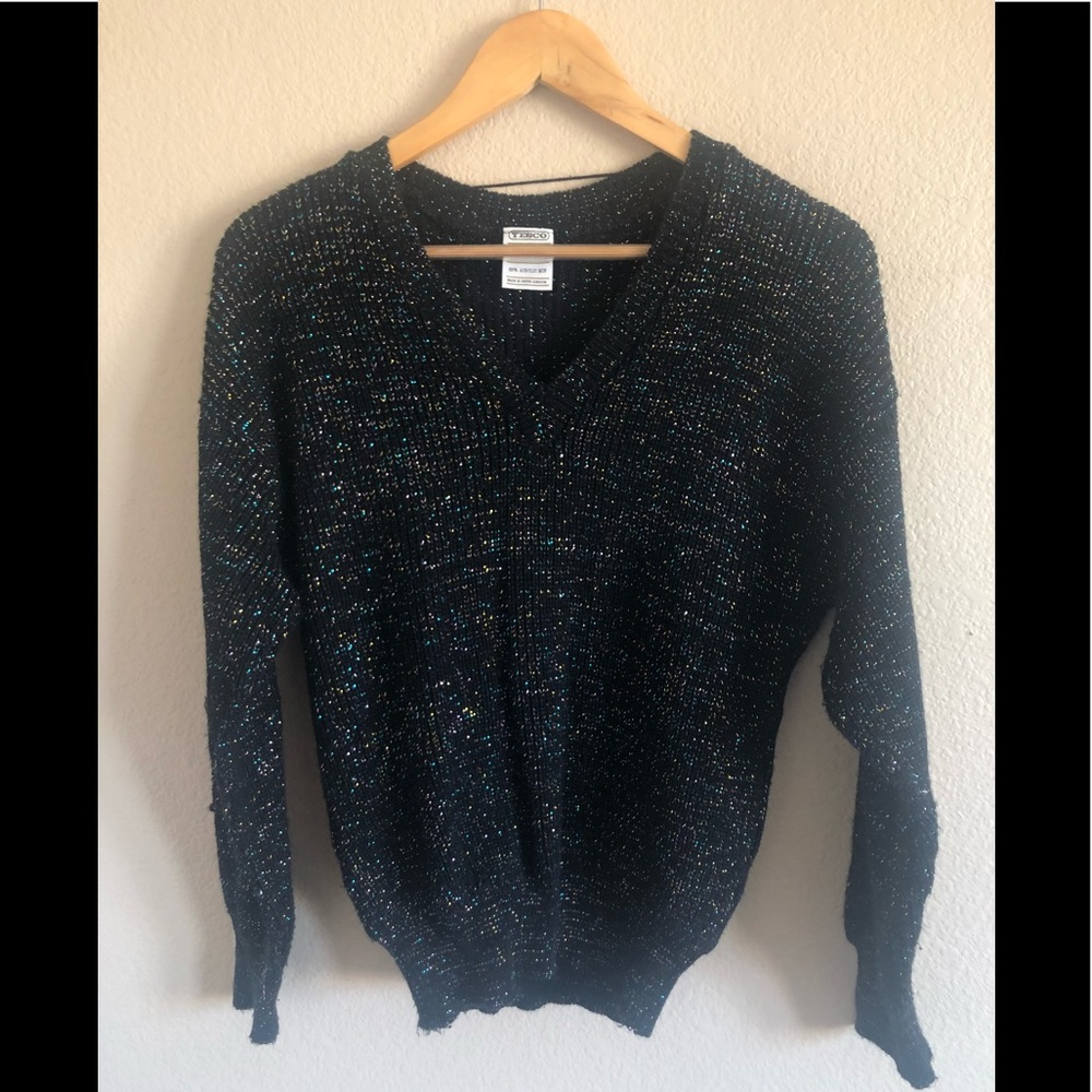 Black Glittery V-Neck Sweater